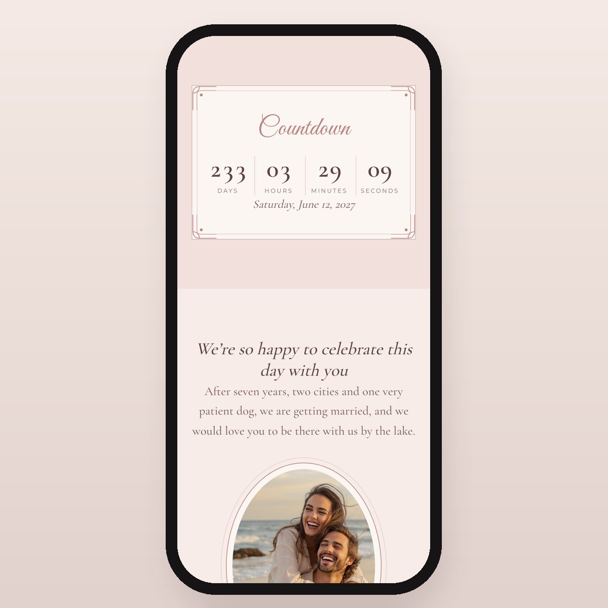 Blush Pearl countdown to the wedding in days, hours, minutes and seconds