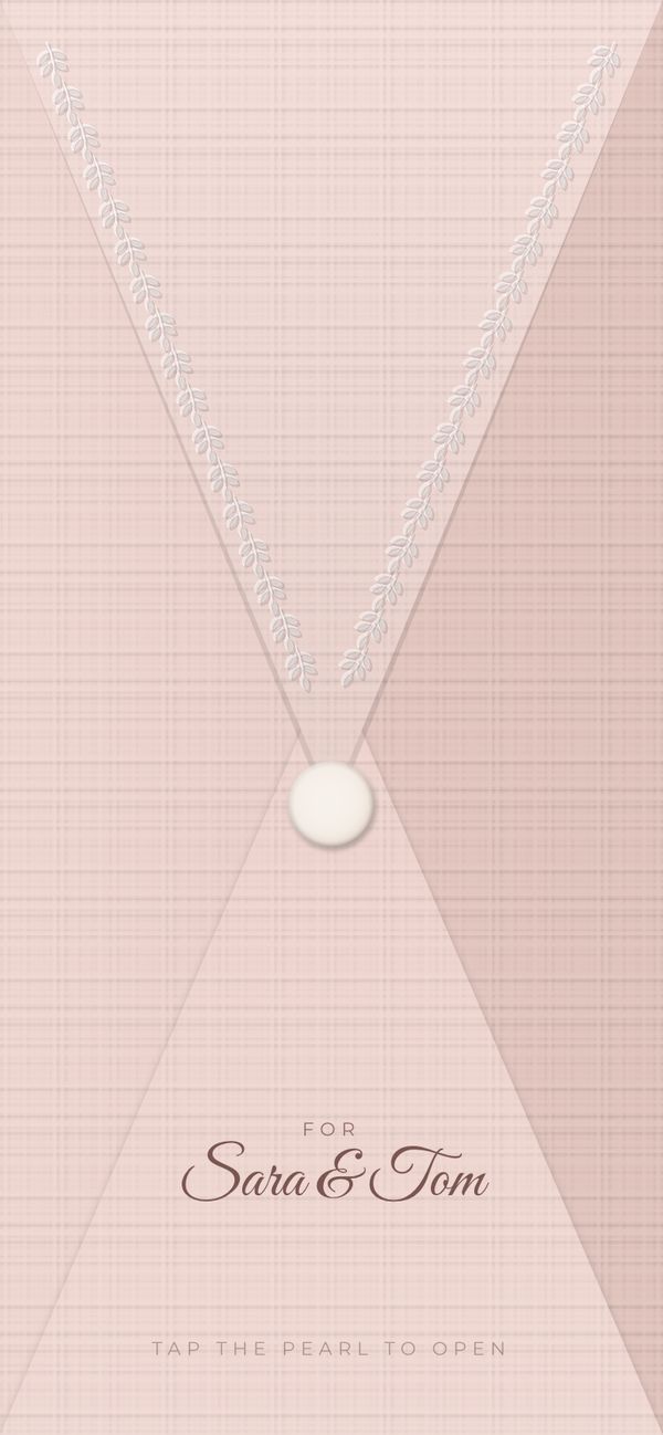 Blush Pearl sealed invitation on a phone, addressed to Sara & Tom
