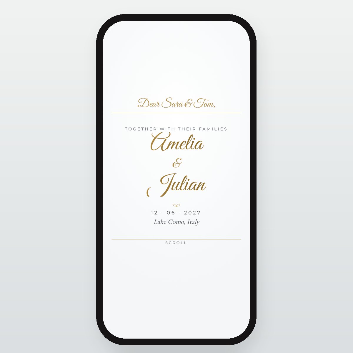 Clear Acrylic invitation card: “Dear Sara & Tom”, Amelia & Julian, 12 June 2027, Lake Como