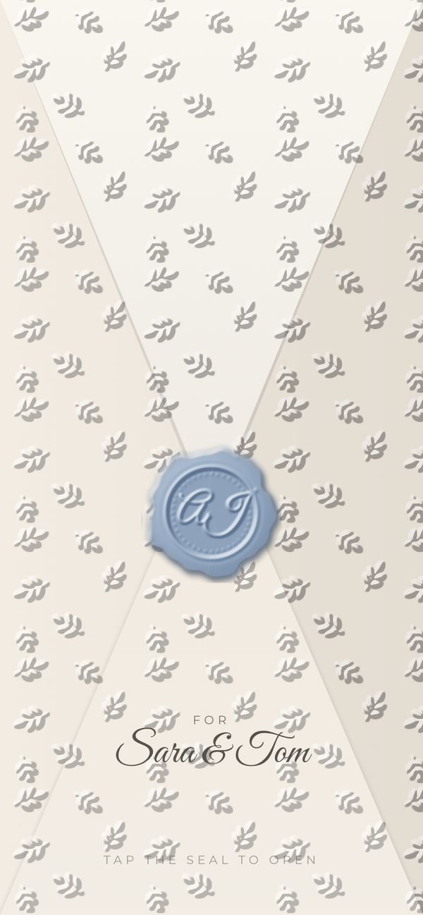 Ivory Garden sealed invitation on a phone, addressed to Sara & Tom