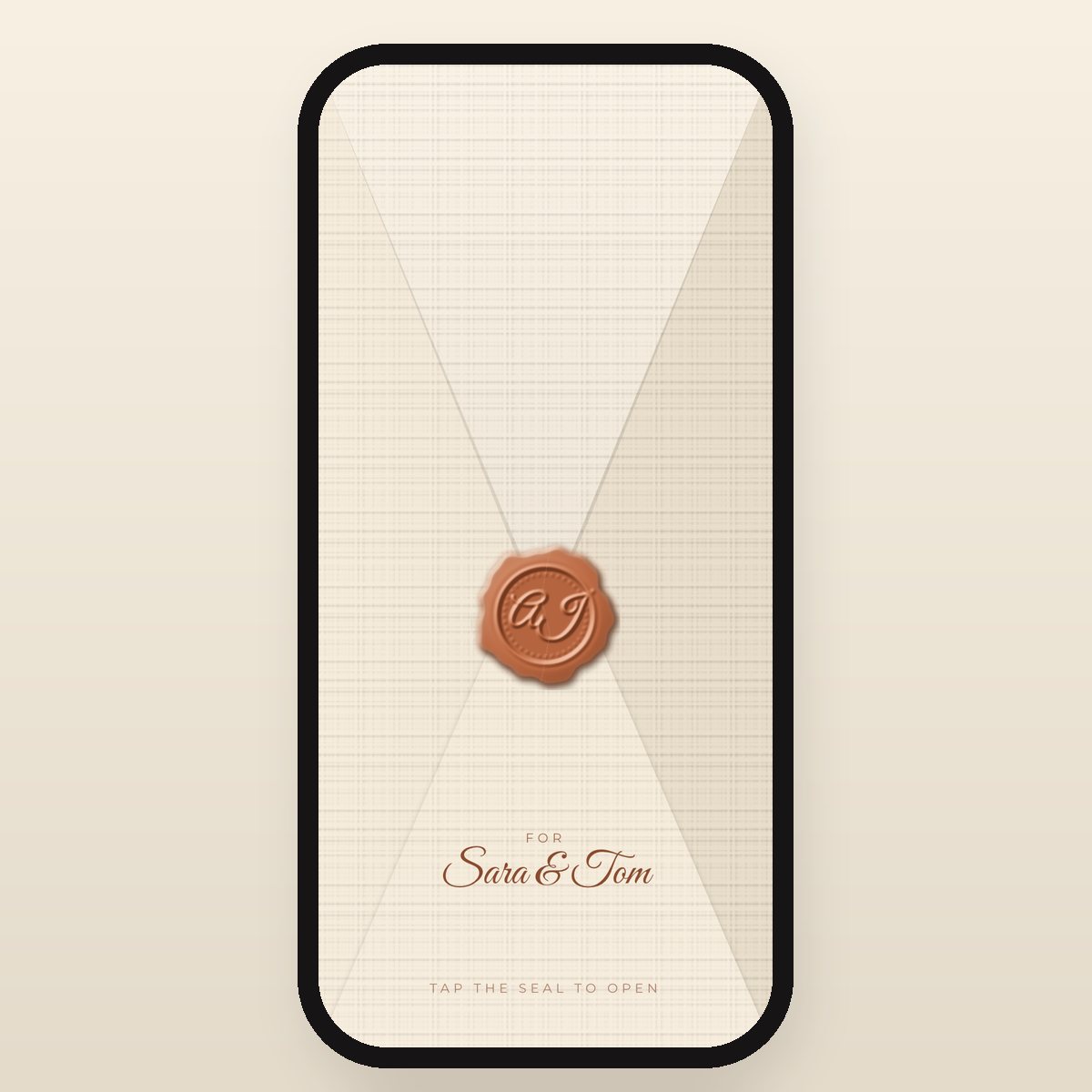 Tuscan Villa envelope in warm linen, terracotta, lemon and olive, addressed to Sara & Tom
