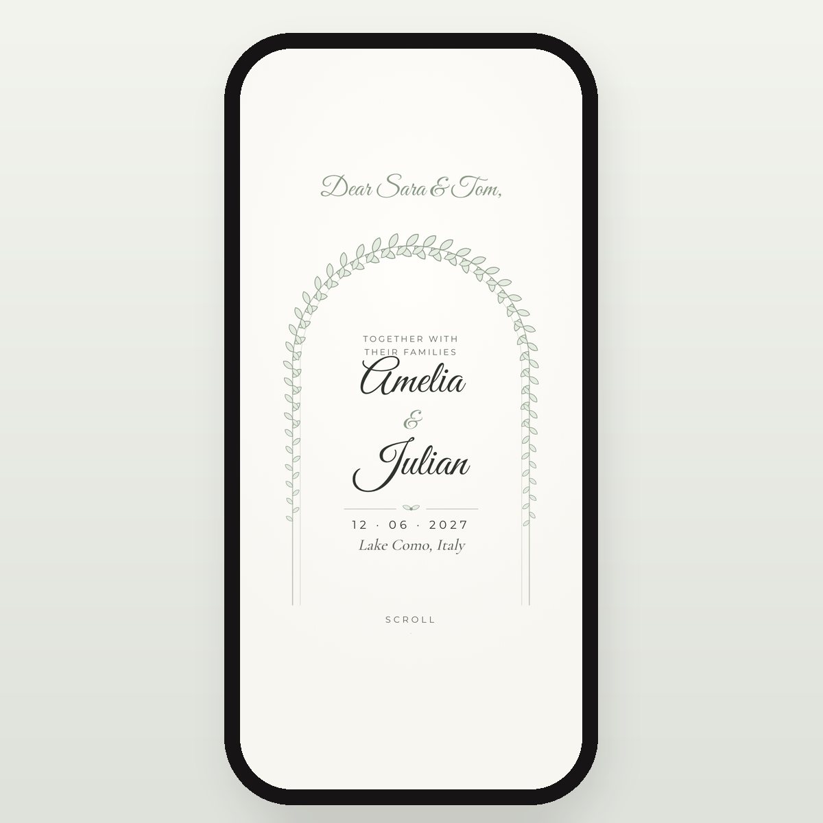 Vellum & Silk Ribbon invitation card: “Dear Sara & Tom”, Amelia & Julian, 12 June 2027, Lake Como