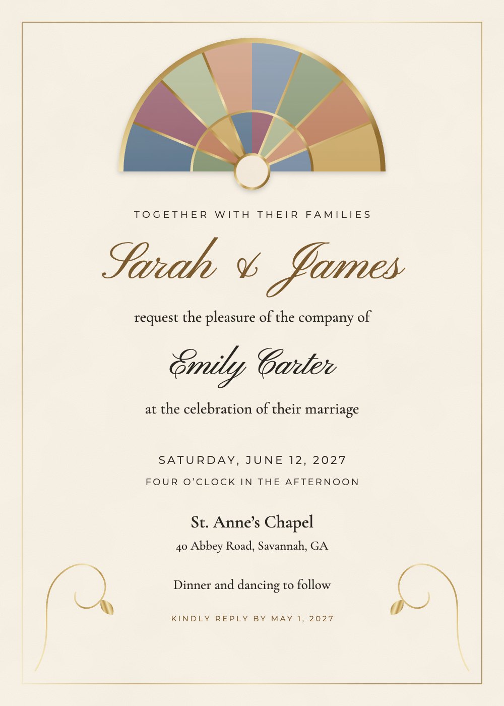 Nouveau Window wedding invitation, personalized with each guest's name
